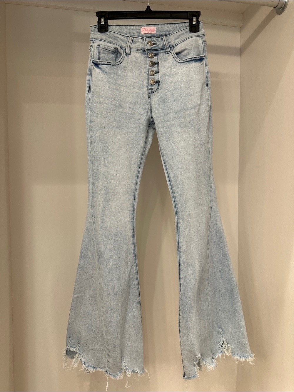 Pink Lily size 25 Light Blue High-Rise Button-Fly Flare Jeans.  Like new